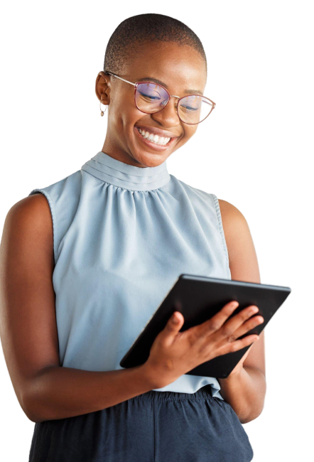 Smiling woman holding a tablet